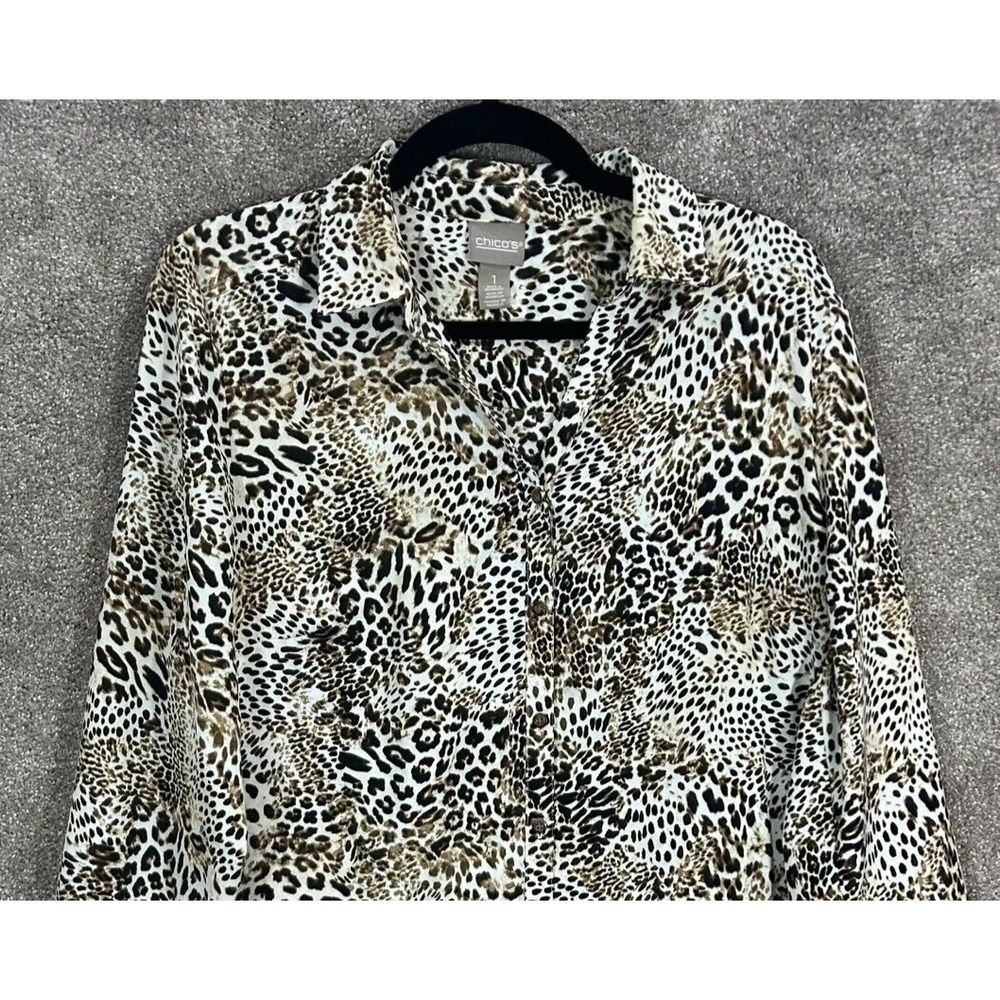 Chico's Animal Print Button Down Shirt - Black, Brown, Cream